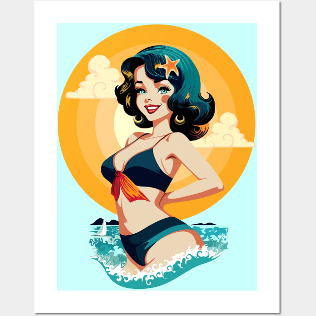 Girl Pin Up Summer Beauty Retro Pop Art Model Wall Art by BluedarkArt